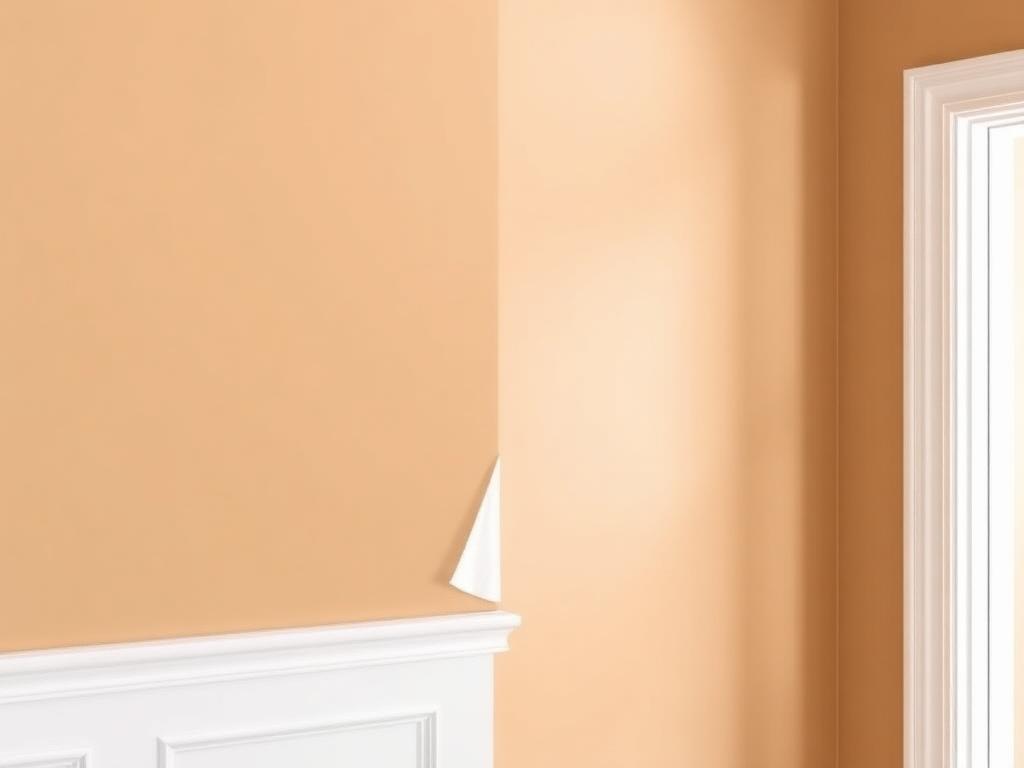 Same tan hallway wall after drywall patching and repainting