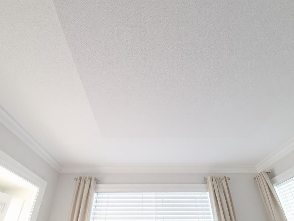 Repaired white ceiling with matched texture and fresh paint after repair